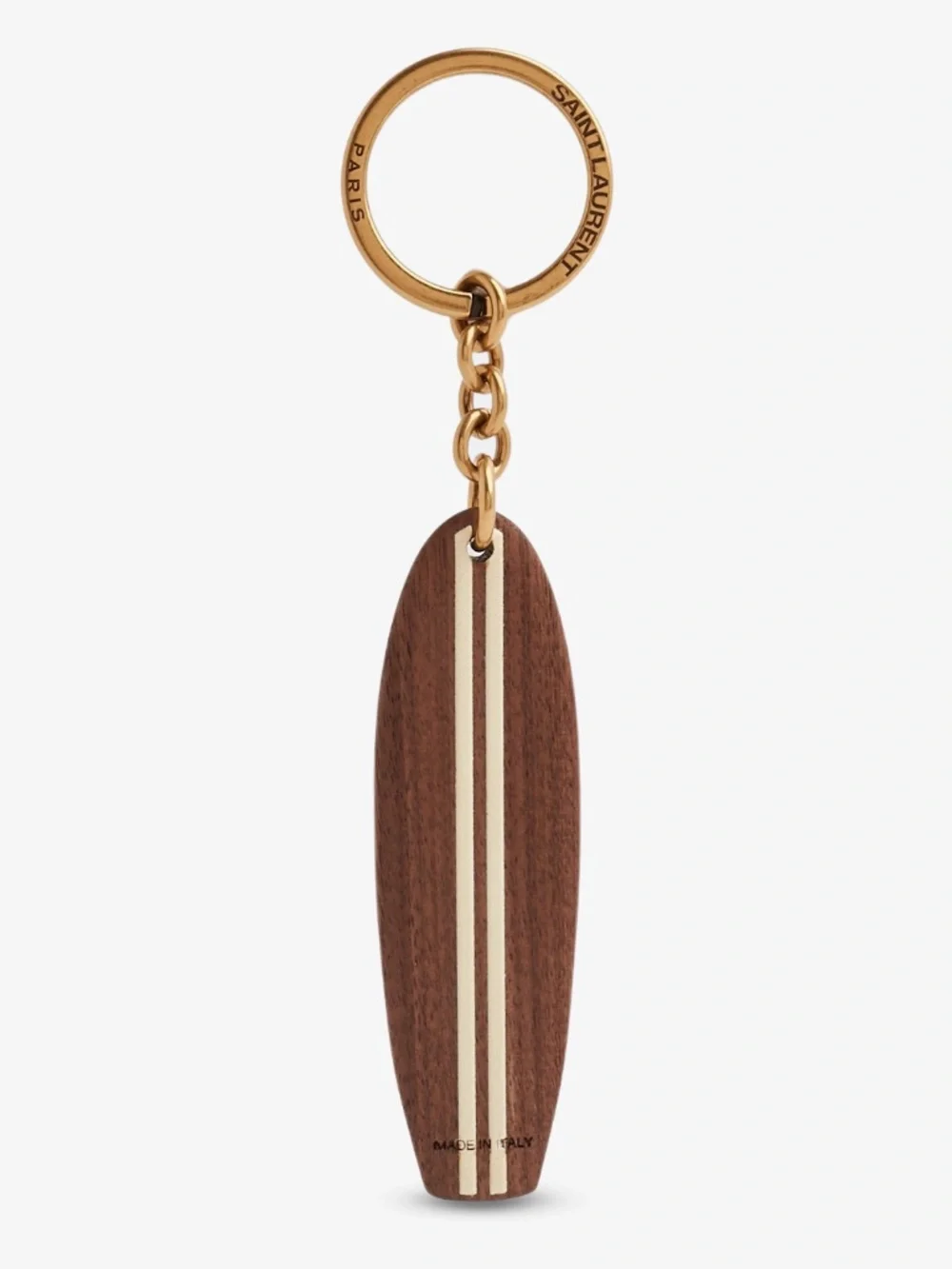 Saint Laurent YSL Surf Surfboard Logo Stripe Wood Charm Keychain Key Ring Fob